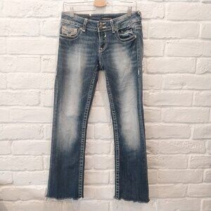 Vigoss Jeans Womens 28x33 Blue The Chelsea Boot Cut Faded Whiskers Embroidered,